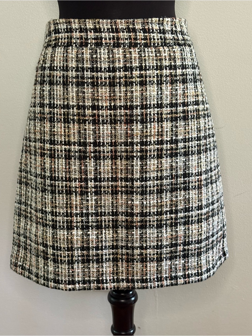 LOFT Women’s Black, Cream & Brown Tweed A-Line Skirt 12